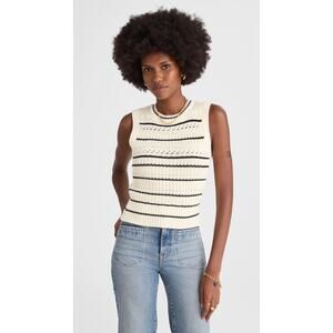 Madewell | NWT Striped Cotton Sweater Vest Black Mini Stripe | Sz S